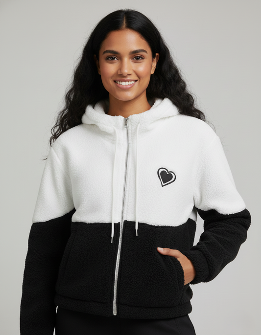 Women’s Cozy Black & White Fleece Jacket