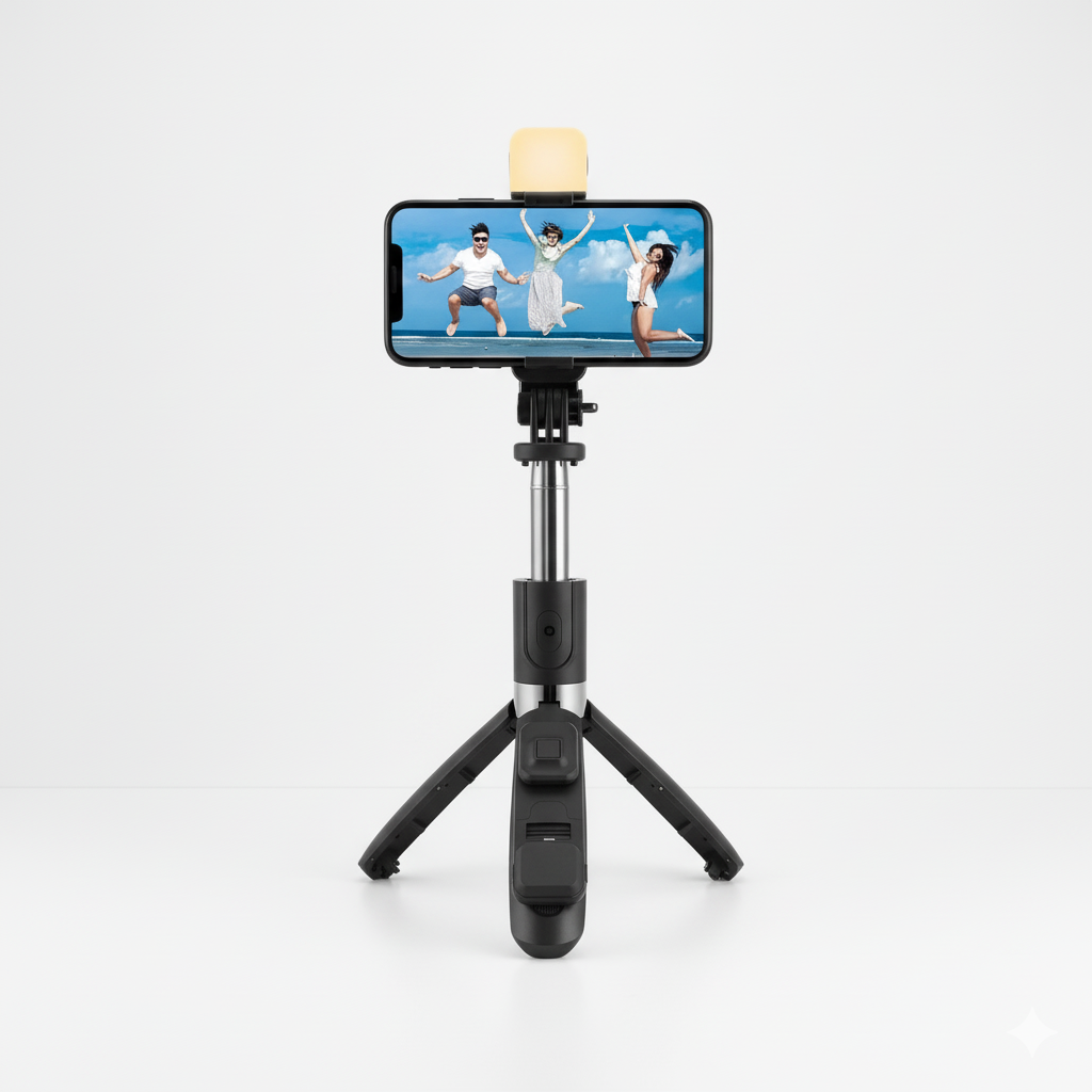 Extendable Flash 3-in-1 Selfie Stick Tripod with Bluetooth Remote