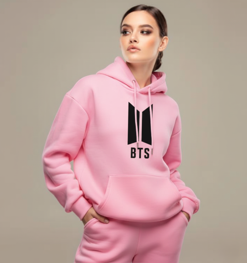 Classic BTS Print Pink Hoodie – Stylish Wear for Women/Girls