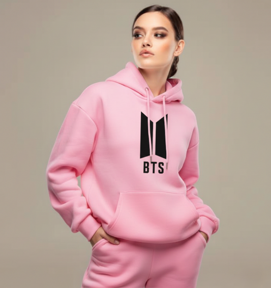 Classic BTS Print Pink Hoodie – Stylish Wear for Women/Girls
